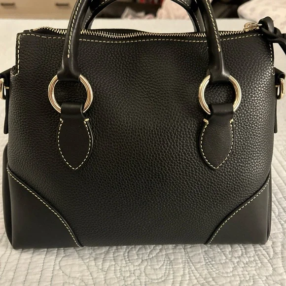 Dooney & Bourke Florentine & Pebbled Leather Satchel 30 Black Satchel w/ 🍓 Charm - Picture 5 of 16